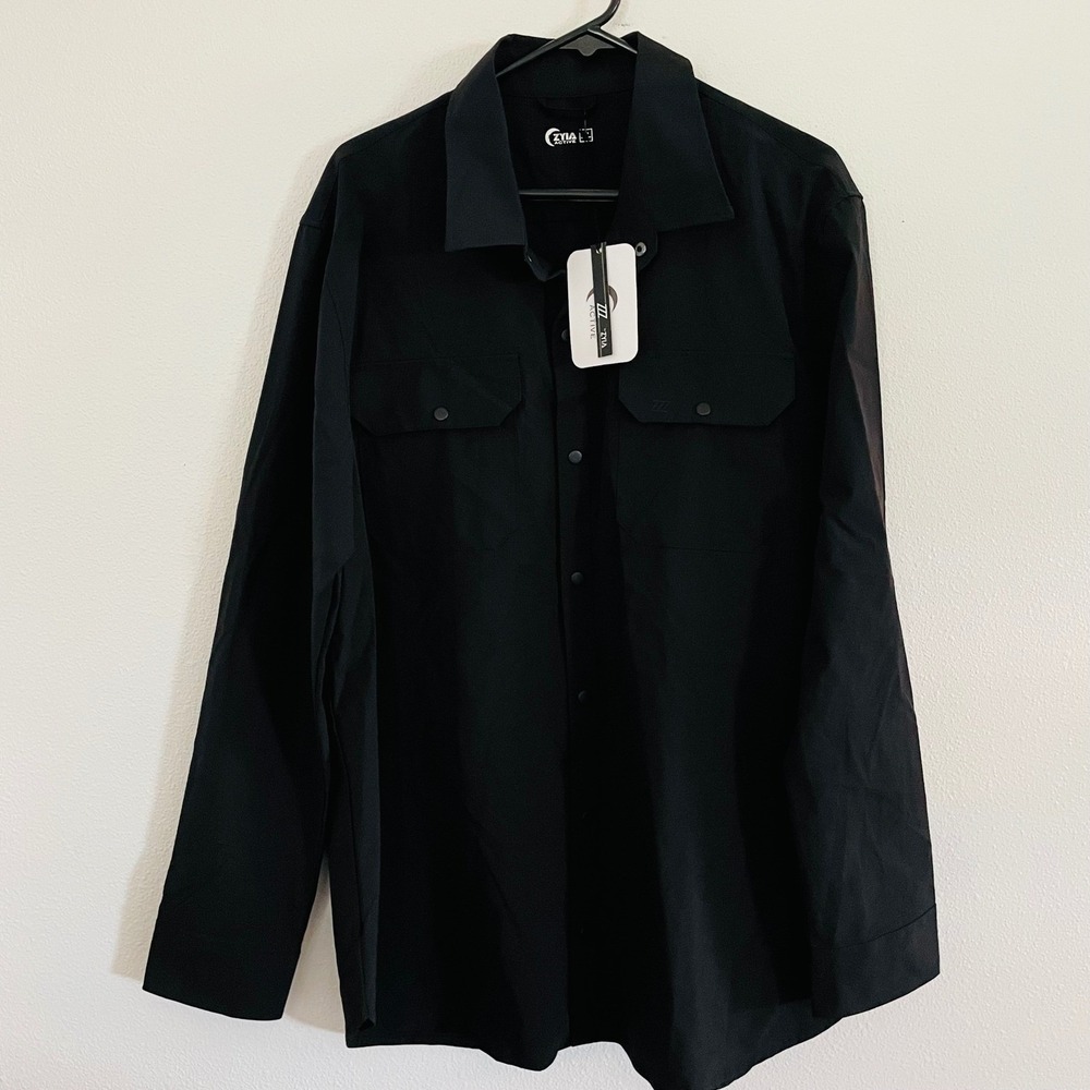 NWT Zyia Active Cedar Cliffs‎ Shirt Black Ripstop Snap Front Men XL